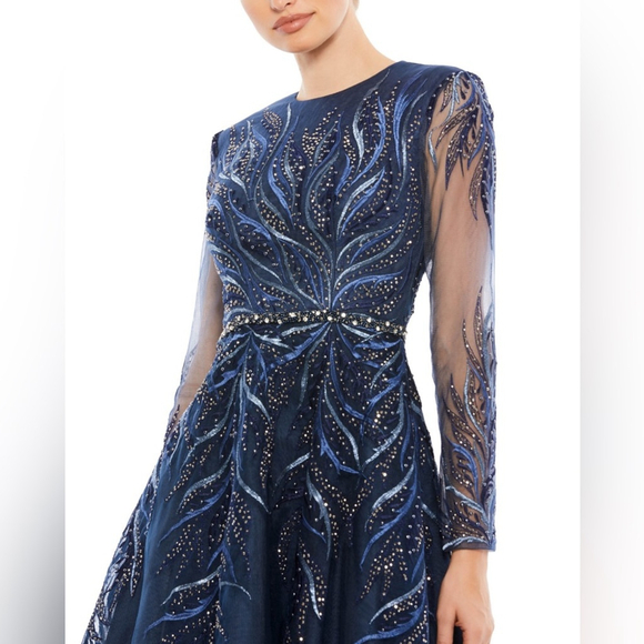 Embellished tea length illusion cocktail dress - Picture 4 of 4